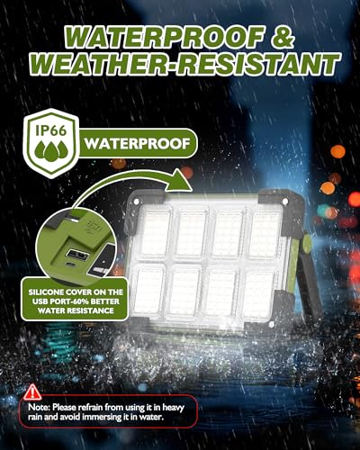 Image of 120W Solar Rechargeable Work Light, Portable Flood Light with Stand, 144 LED 10000LM Led Work Light with 4 Modes, IP66 Waterproof Outdoor Working Light for Emergency Repair Mechanic Camping