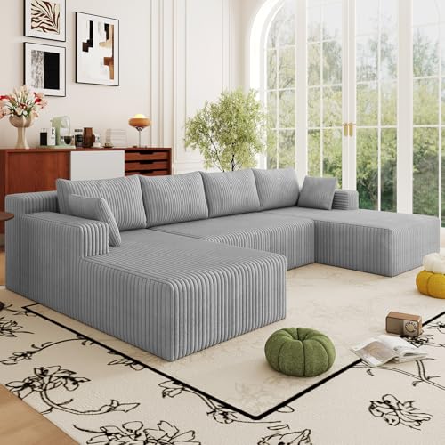 Image of 124 inch Boneless Cloud Couch Sectional Couches Sofa for Living Room