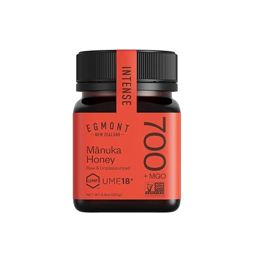 Egmont Honey Miel de Manuka cruda MGO 700+ UMF 18+ 8.8oz (250g) Sin OMG, Kosher, tarro de plástico reciclado, rastreable 100% pura auténtica miel de