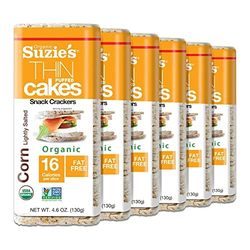 Suzie's Organic Lightly Salted Corn Cake Thins|6 Pack|USDA Organic, NON-GMO, Fat-Free, Sugar-Free, Gluten-Free|Low-Calorie Snack-17 Calories Per Slice|Bread & Cracker ReplacementUSDA Organic