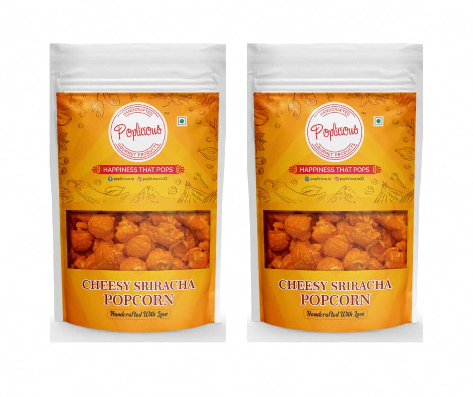 Poplicious Cheesy Sriracha Flavored Premium Gourmet Popcorns | Pack of 80g each (Pack of 2) (Cheesy Sriracha)