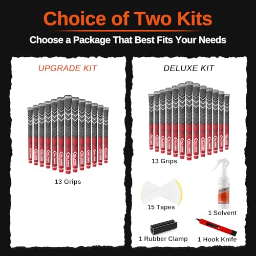 Full Choice Cross Corded Golf Grips 13 Pack, Low Taper Design, Choose from 13 Grips or 13 Grips with All Kits, 3 Sizes 5 Colors Options, Multi-compound Hybrid Golf Club Grips, CG01 Series