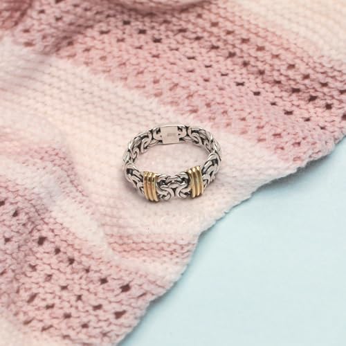 LeCalla 925 Sterling Silver Byzantine Ring for Women with 14K Gold Stations | Byzantine Band for Engagement, Wedding, Anniversary | Promise Ring Gift for Christmas, Mother’s Day, Valentine’s Day(Sizes 6–8No.)3