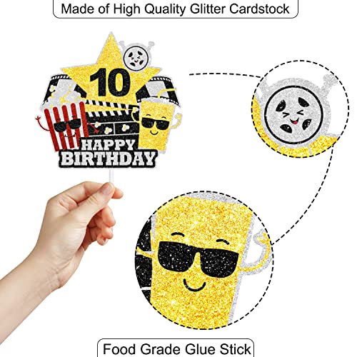 Movie Night Theme Happy 10Th Birthday Cake Topper - Perfect For Boys Or Girls Movie Night Party Or Movie Themed Birthday Party, Hollywood Party Popcorn Movie Projector Decoration -Sugargera #TOP2