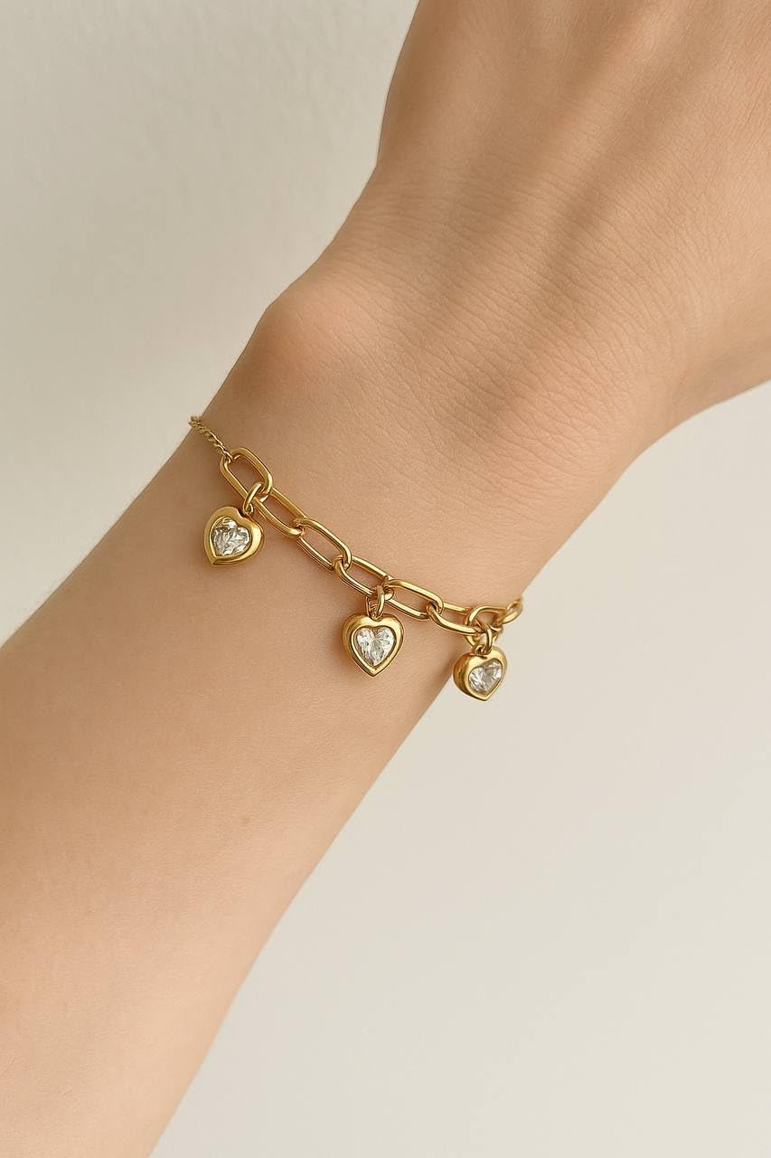 Gold Heart Charm Bracelet for Women – 18K Gold Plated Stainless Steel, Adjustable Dainty Chain with Pearl, Crystal or Matte Heart – Minimalist Jewelry for Her – Elegant Christmas Gift - Image 2