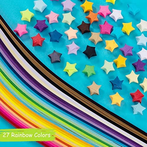 Origami Stars Paper Craft Folding Paper Double Sided Rainbow and Starry Sky Pattern Lucky Star Strips for DIY 1100 Sheets