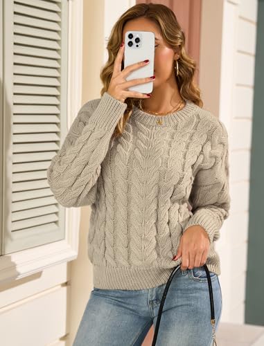 Image of ZAFUL Womens Oversized Sweaters 2025 Cable Knit Chunky Sweater Long Sleeve Crewneck Pullover Loose Outfits