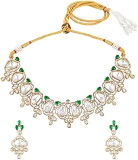 itrani Royal Emerald Polki Stone Necklace Set | Brass Anti-Tarnish Finish | Choker with Matching Earrings for Weddings & Festive-picture-42