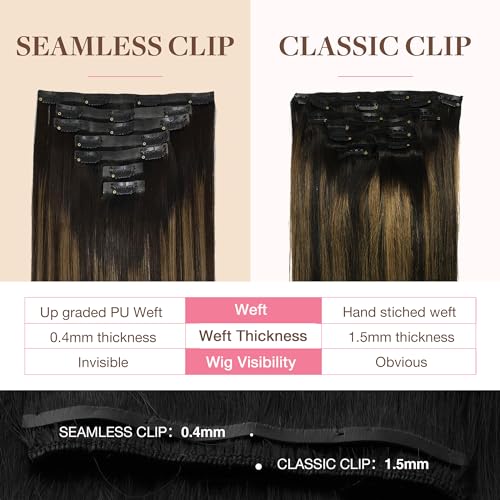 Image of GOO GOO Clip in Hair Extensions Real Human Hair, Remy Human Hair Extensions Clip ins for Women, Natural Human Hair, 18inch 130g 7Pcs, 1B /6 /1B Balayage Natural Black to Chestnut Brown