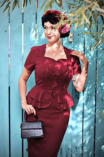 Image of AISIZE Women's 1940s Vintage Square Peplum Bodycon Cocktail Dress