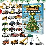 Construction Vehicles Advent Calendar 2025, 24 Days Christmas Countdown Calendar with 2D Acrylic Truck Excavator Tractor, 24pcs Funny Hanging Ornaments for Xmas Tree Decorations, Kids & Vehicle Lovers (Color #1)