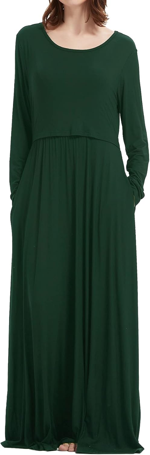 Smallshow Women's Long Sleeve Maxi Nursing Dress Maternity Breastfeeding Clothes at  Women’s Clothing store