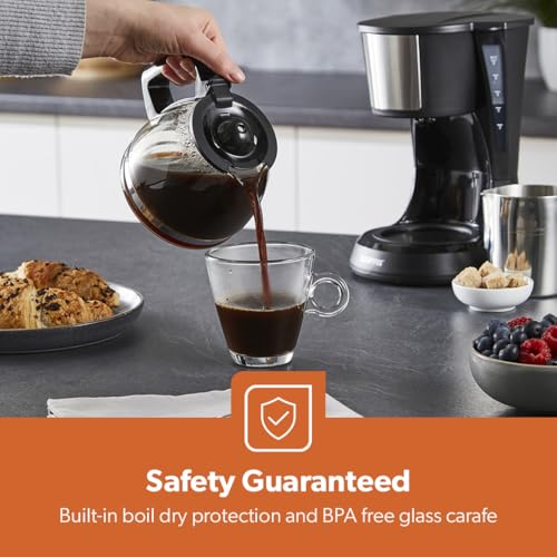 GEEPAS 750ml Filter Coffee Machine | Fast Brewing 600W Coffee Maker for Instant Coffee, Espresso, Macchiato & More | Keep Warm & Anti-Drip Function Reusable Nylon Filter, Black
