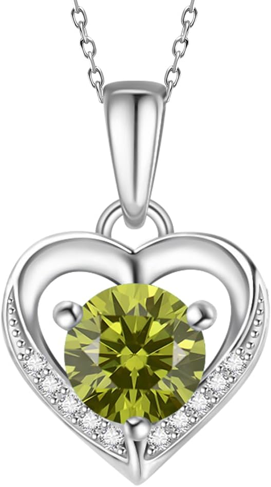 Heart Necklace for Women,925 Sterling Silver Birthstone Pendant, Necklace Pendant with Titanium Steel Chain 16+2", Women's Romantic Jewelry Gift for Birthday