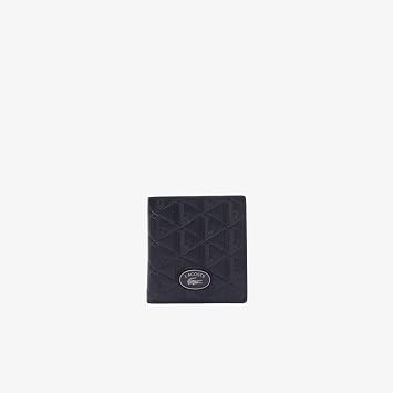 Lacoste Mens Monogram Compact Leather Billfold, Black, One Size