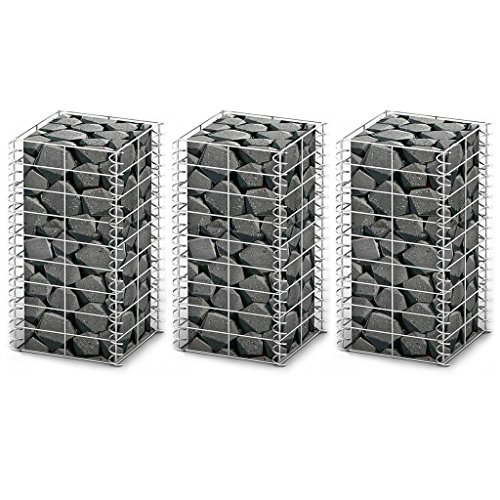 Festnight Gabion pour Pierres | Gabions Métalliques Déco Jardin | Jeu de Panier de Gabion 3 pcs Fil galvanisé 25 x 25 x 50 cm