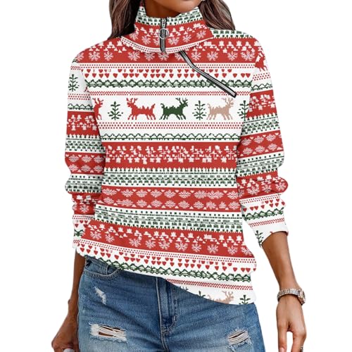Niffouu Sweatshirt for Women Zipper Turtleneck Long Sleeve Pullover Casual Loose Quarter Zip Pullover 2025 Fall Fashion Christmas T-Shirts