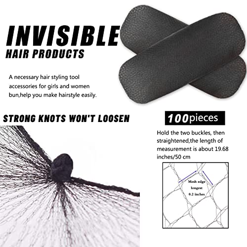 Hair Net 100 Pcs, Smilco 20 Inches Elasticity Invisible Elastic Mesh Wig Nets For Hair Bun Making Ballet Dancer Kitchen Food Serive (Black) #TOP2