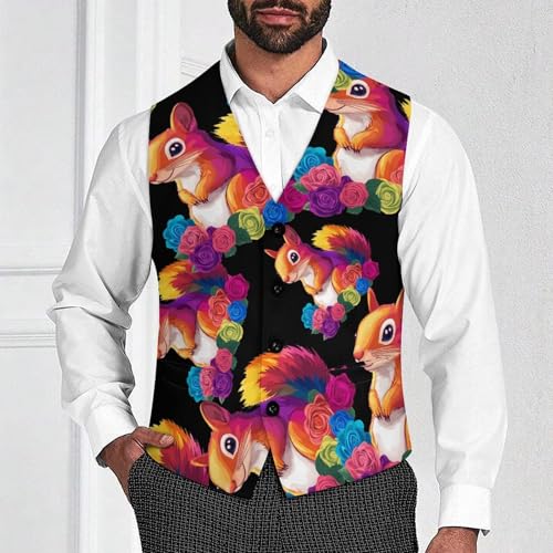 Animal Squirrel Flowers Men's Suit Vests Business Formal Dress Vest V-Neck Waistcoat for Wedding Casual2