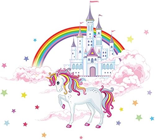 Unicorn Wall Art Sticker Kids Wall Decals Pink Rainbow Unicorn Removable Wall Mural Decoration for Girls Bedroom Bathroom Nursery