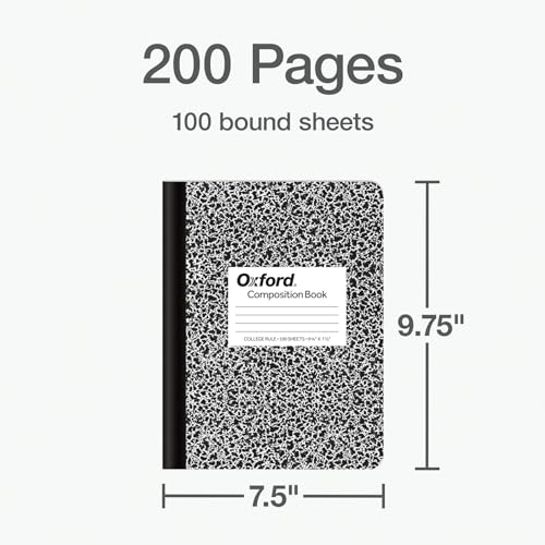 Oxford Cahiers de composition, 24,8 x 18,4 cm, journaux scolaires, papier à lignes universitaires, couvertures en marbre noir, 100 feuilles par cahier, lot de 2 (1002515) – vue 2