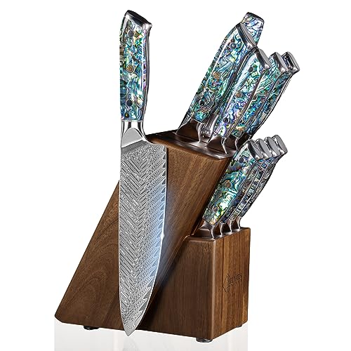 SENKEN 11-Piece Damascus Knife Block Set with...
