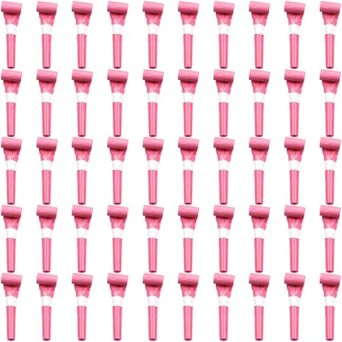 ywmigl 50 Pcs Party Blowers for Kids Funny Blower Noise Makers Blowouts Horns Whistles Perfect for Birthday Parties New Years Sporting Events Party Supplies (Pink)