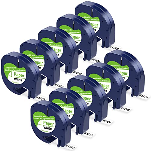 10x Cintas de Etiquetas Compatible para usar en lugar de Dymo Letratag Papel 91200 S0721510 12mm x 4m Negro sobre Blanco,Cintas para Dymo LetraTag LT-100H LT-100T LT-110T QX 50 XR XM 2000 Plus Cover