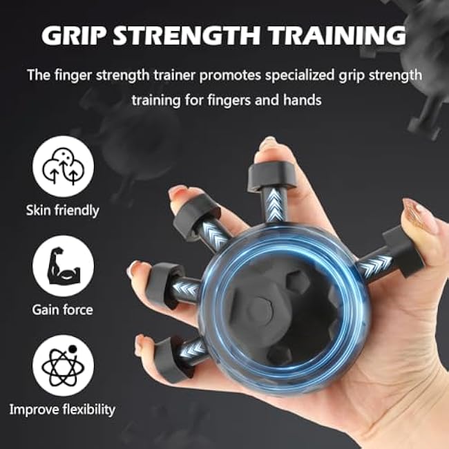 Finger Grip Strengthener, Adjustable Hand Grip Strength Trainer, Stress Relief Ball Finger Exerciser Gripper Tool for Muscle Building and Injury Recover