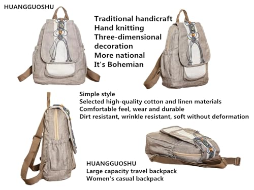 Image of Women's Cotton Hemp Cloth Backpack | Boho Vintage, Embroidered, Casual Purse Handbag, Messenger Bag, Braided Rope