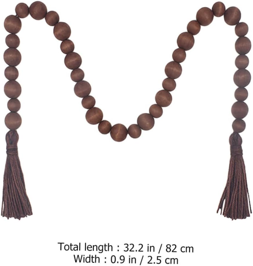 2pcs Retro Wooden Beaded Tassel Garland String Decor for Home Chic Beaded Hanging Ornament for Plant Pots Candleholders and Wall Decor