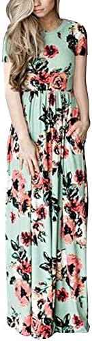 Women Summer Casual Floral Long Maxi Dress with Pockets