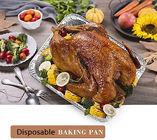 WSHA 1750ML Disposable Aluminum Foil Steam Pan Baking Roast Pans with Flat Lids and Silicone Brush, 10PACK
