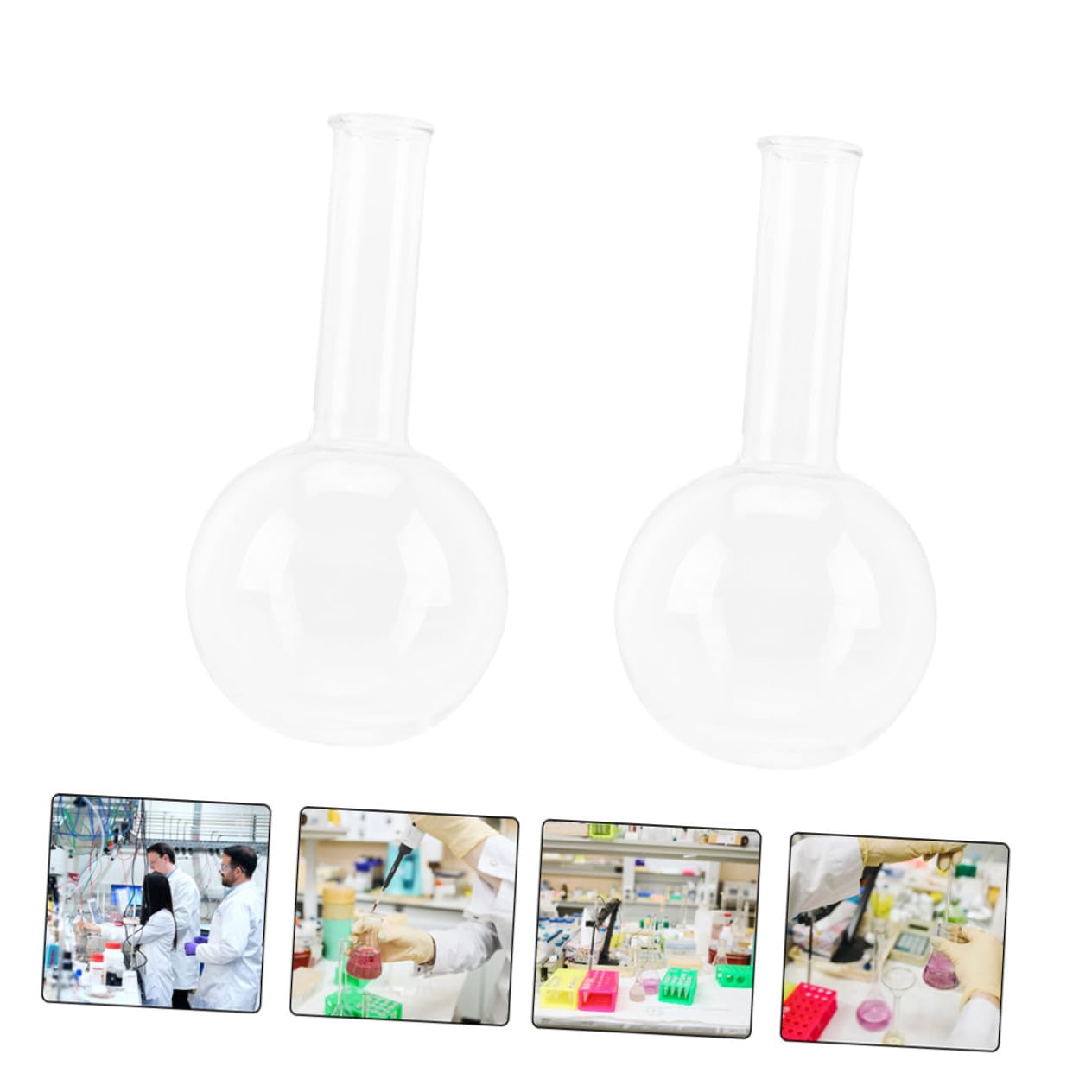 Cabilock 2 Stück Runde Bodenkolben aus Glas mit Schmalem Hals Tragbar und Geeignet für Chemische Experimente im Schul und Wissenschaftsstudium