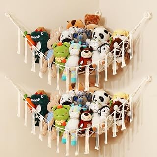 iKeelo 2 Pack Teddy Hammocks, Boho Toy Storage Hammock for Stuffed Animals, Nursery Hanging Organizer for Soft Toys and Teddy Bears