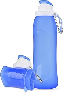 Faltbare Trinkflasche Silikon Wasserflasche mit Filter 500ml Fahrrad Trinkflasche, BPA Frei Soft Flask Wasserflasche AuslaufsicheremSportflasche für Fahrrad Wandern Fitness Camping