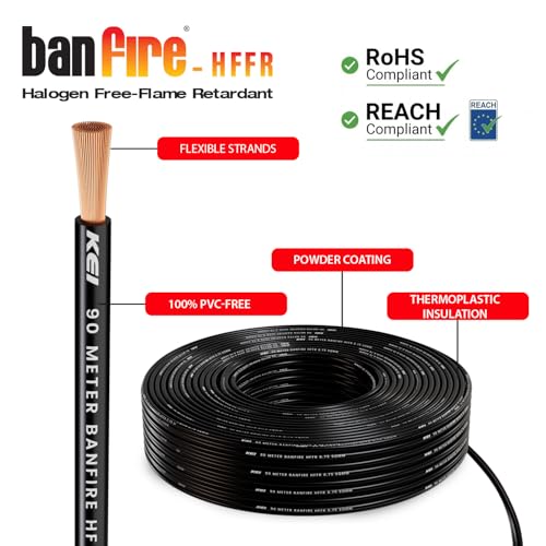 Image of KEI BANFIRE- HFFR 0.75 sqmm 1 Core 99.97% Pure Copper Conductor Heat Resistant Flame Retardant Low Smoke & Halogen - Lead Less House Wire for Domestic & Industrial Electrical Wiring (Black,90 Meters)