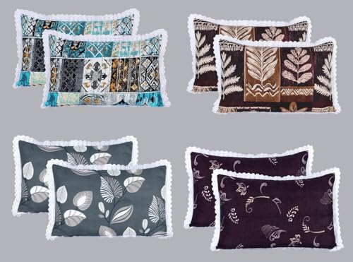 Image of RD TREND Glace Cotton Lace Pillow Cover Set of 4 (8 Pcs) - Premium 210 TC, Standard Size 18 inchx28 inch | Soft & Breathable Pillowcases for Bedroom & Home | Mix-9