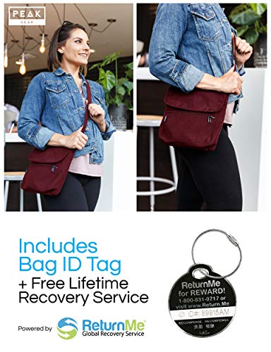 Nylon Crossbody Purse - Hidden RFID Pocket - Includes Lifetime Lost & Found ID (Burgundy)