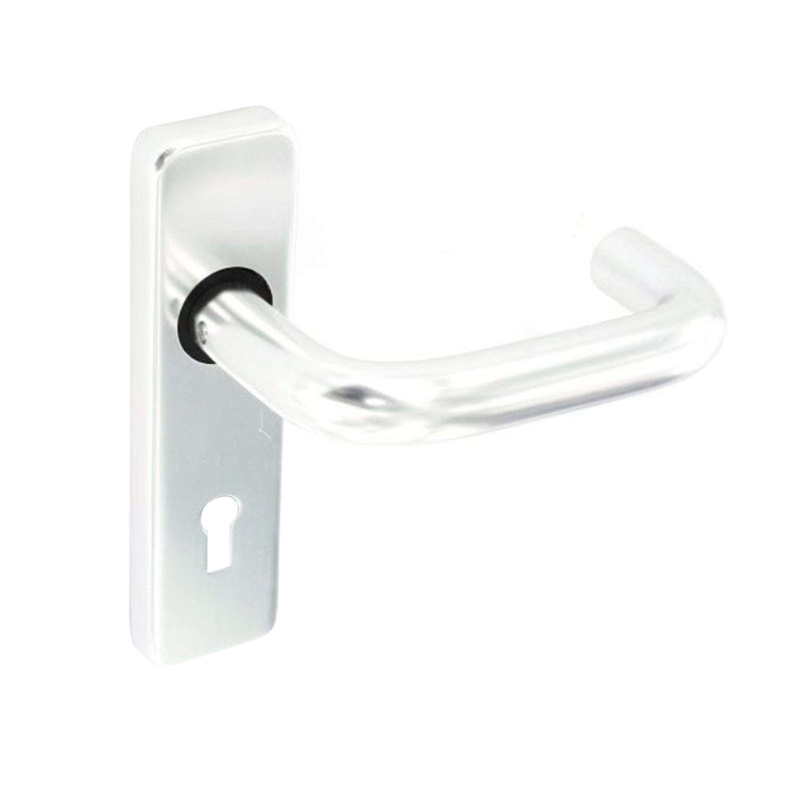 Polished Aluminium Door Handles on Backplate for Latch, Lock and Bathroom Doors (Key Lock Handle)