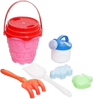 DIS-007 Plastic Sea Toys Set Of 6 Pieces Of Medium Bucket, Water Sprinkler, Digging Tools And Assorted Molds - Multi Color