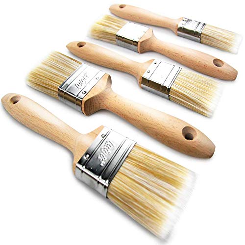 Buy Luigi's Wooden Paint Brushes for Walls 5X Synthetic Bristle Paint