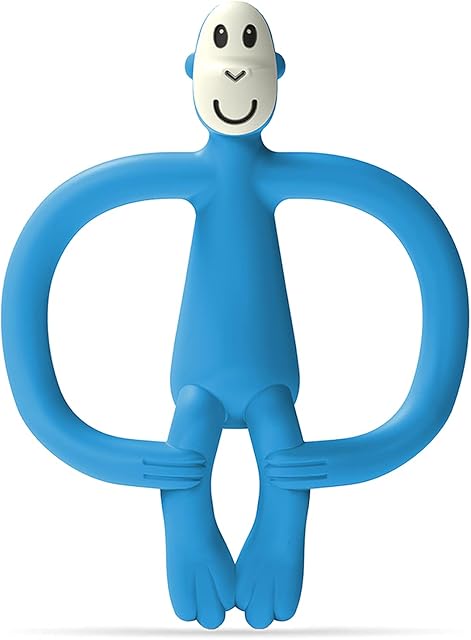 Matchstick Monkey, Antimicrobial Silicone Teether & Gel Applicator, Easy To Grip, BPA Free, 3 Months Old+, 11 cm, Blue Monkey