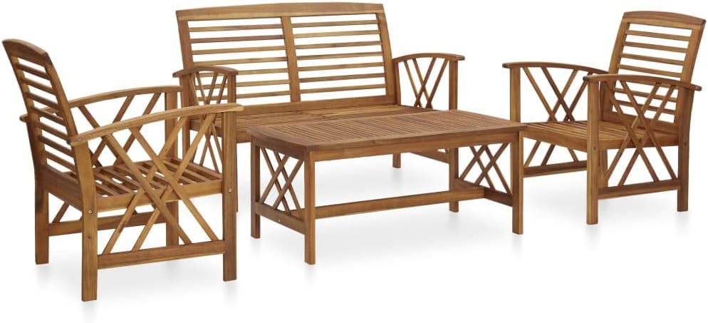 vidaXL Juego de Muebles de Jardín 4 Piezas Mobiliario Exterior Hogar Cocina Terraza Mesa Silla Asiento Suave con Respaldo Madera Maciza de Acacia