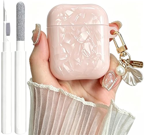 Image of OTOPO for Cute Airpods 2nd /1st Generation Case Girl Women with Cleaner Kit, Glitter Shell Pattern Apple iPods 2 /1 Gen Protective Cover Skin with Pearl Shell Keychain, Pink