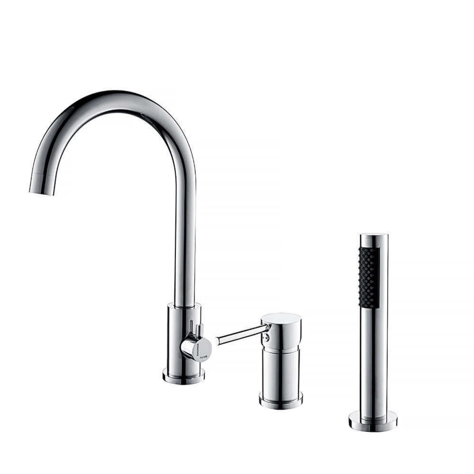 SnamicE Bath Mixer Taps with Shower Black 3 Hole Bath Taps 360 Swivel Tap Bath Tub Mixer Tap with Shower Head for Bath Taps,Chrome