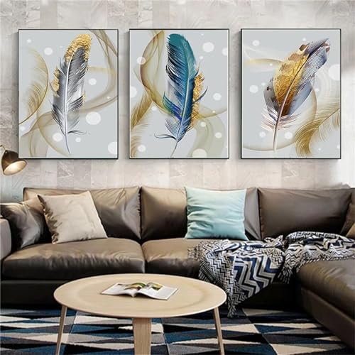 Diamond painting 5D plumes colorées mosaïque strass complet broderie canevas 80x110