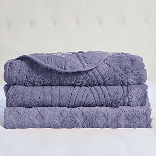 Home Soft Things Oversized King 4 Piece Faux Fur Quilted Tatami Bedspread Bedding Set, Soft Plush Warm Breathable Durable Quilt Coverlet Set With Matching Shams Pillows, 120" X 120", Day Break #TOP5