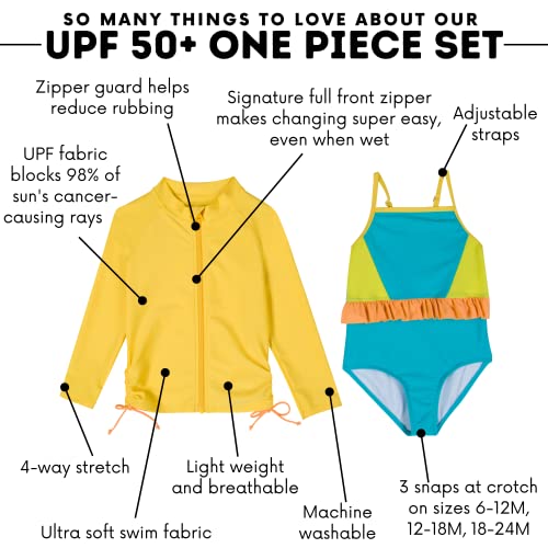 Image of SwimZip Girls' Long Sleeve Rash Guard & 1-Piece Swimsuit - UPF 50 Sun Protection