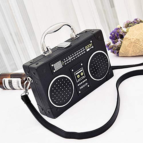Rebecca Women Retro Radio Shape Crossbody Bag Pu Leather Vintage Top Handle Handbag Purse (Black) #TOP4